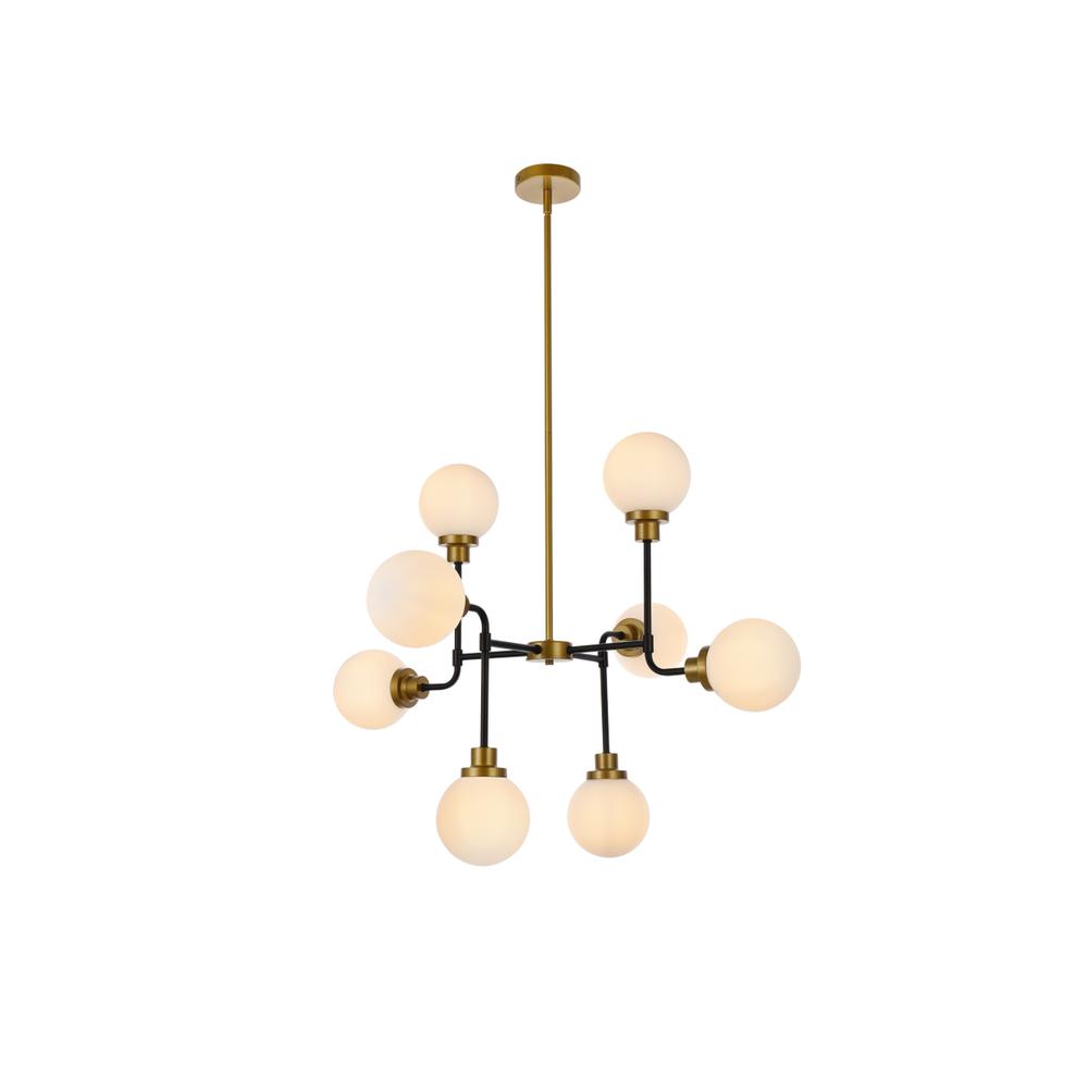 Hanson 8 lights pendant in black with brass with frosted shade. Picture 1