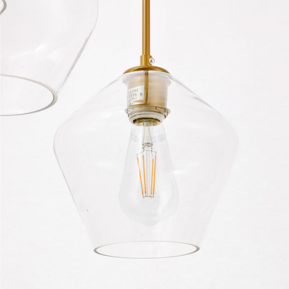 Gene 3 light Brass and Clear glass pendant. Picture 11