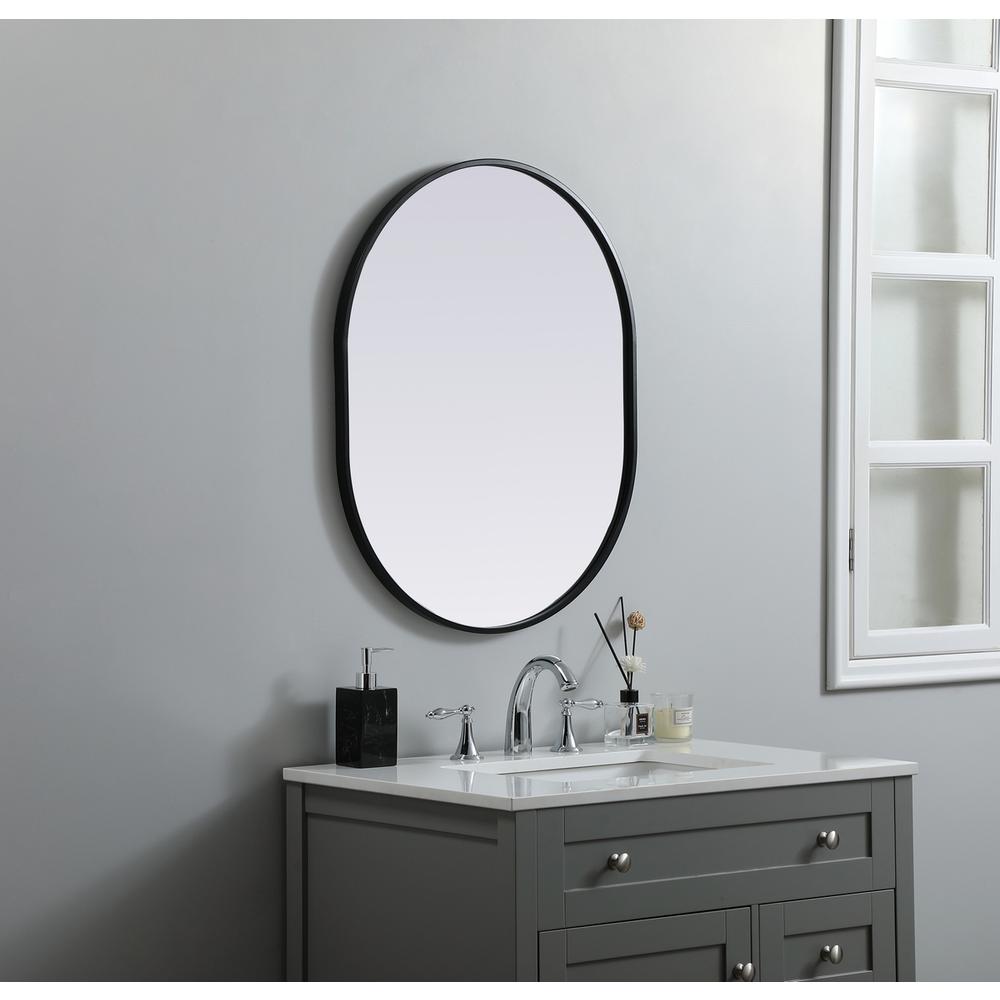 Metal Frame Oval Mirror 24x30 Inch in Black. Picture 2