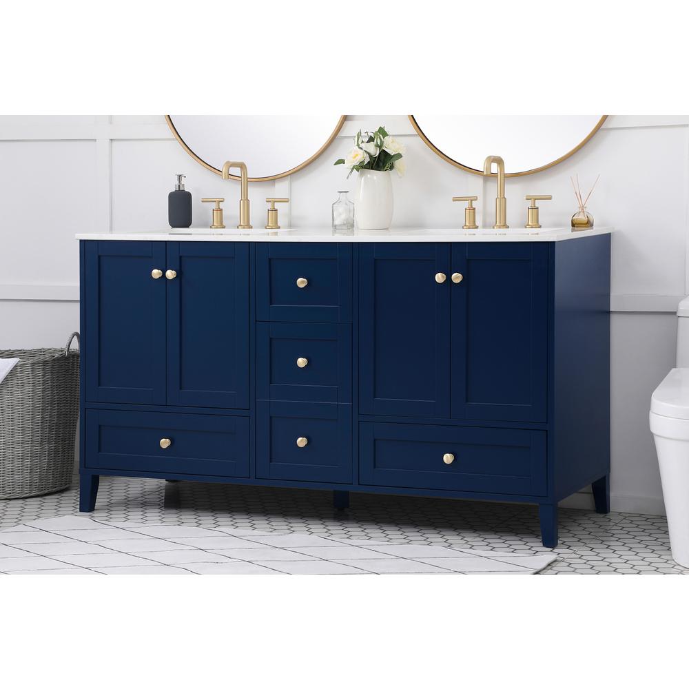 60 inch Double Bathroom Vanity in Blue. Picture 2