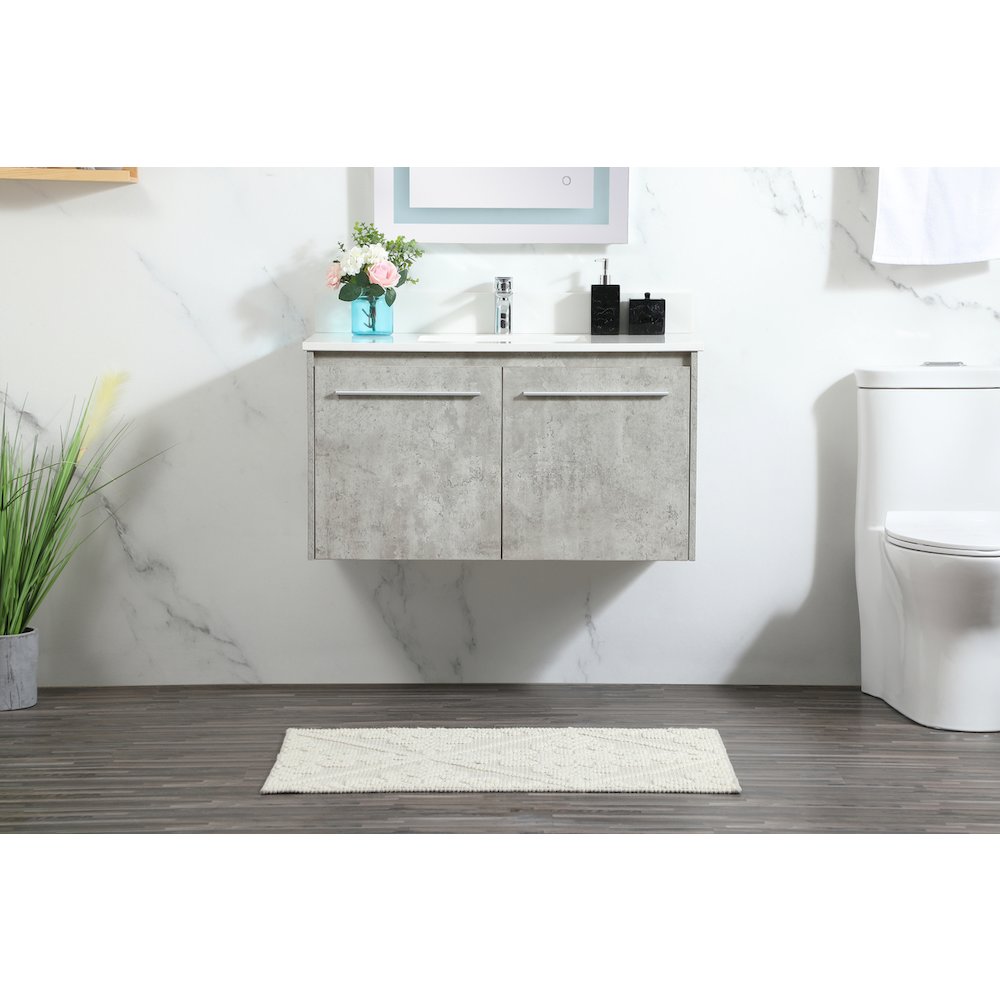 36 Inch Single Bathroom Vanity In Concrete Grey With Backsplash. Picture 2