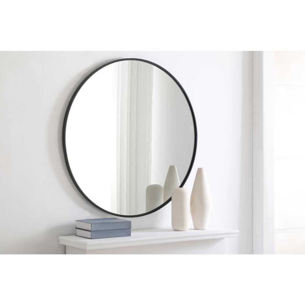 Metal frame Round Mirror 36 inch Black finish. Picture 3