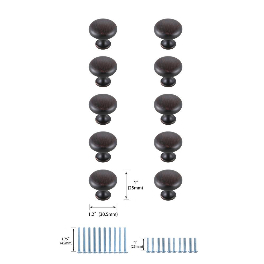 Cadon 1.2" Diameter Oil-rubbed Bronze Mushroom Knob Multipack (Set of 10). Picture 5