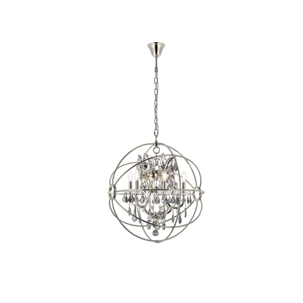 Geneva 6 light polished nickel Chandelier Silver Shade (Grey) Royal Cut crystal. Picture 1