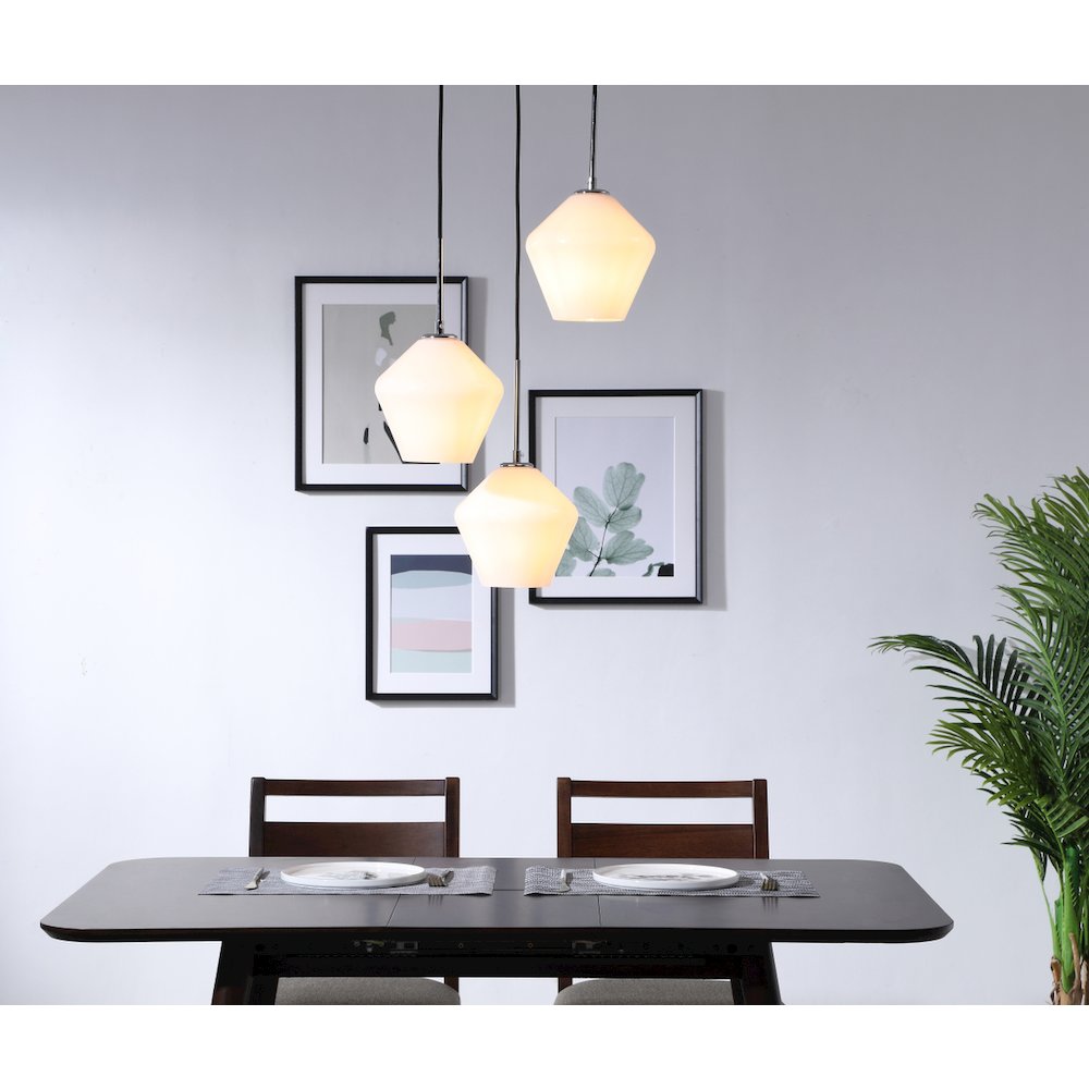 Gene 3 Light Chrome And Frosted White Glass Pendant. Picture 2
