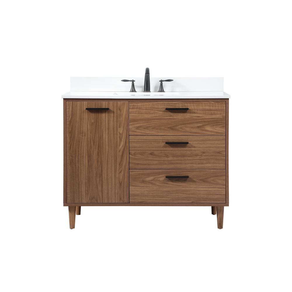 42 inch Single bathroom vanity in walnut brown with backsplash. Picture 1
