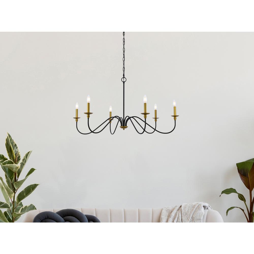 Rohan 42 inch chandelier in matte black and brass. Picture 7