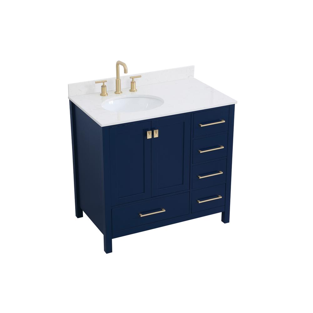 36 inch Single Bathroom Vanity in Blue with Backsplash. Picture 8
