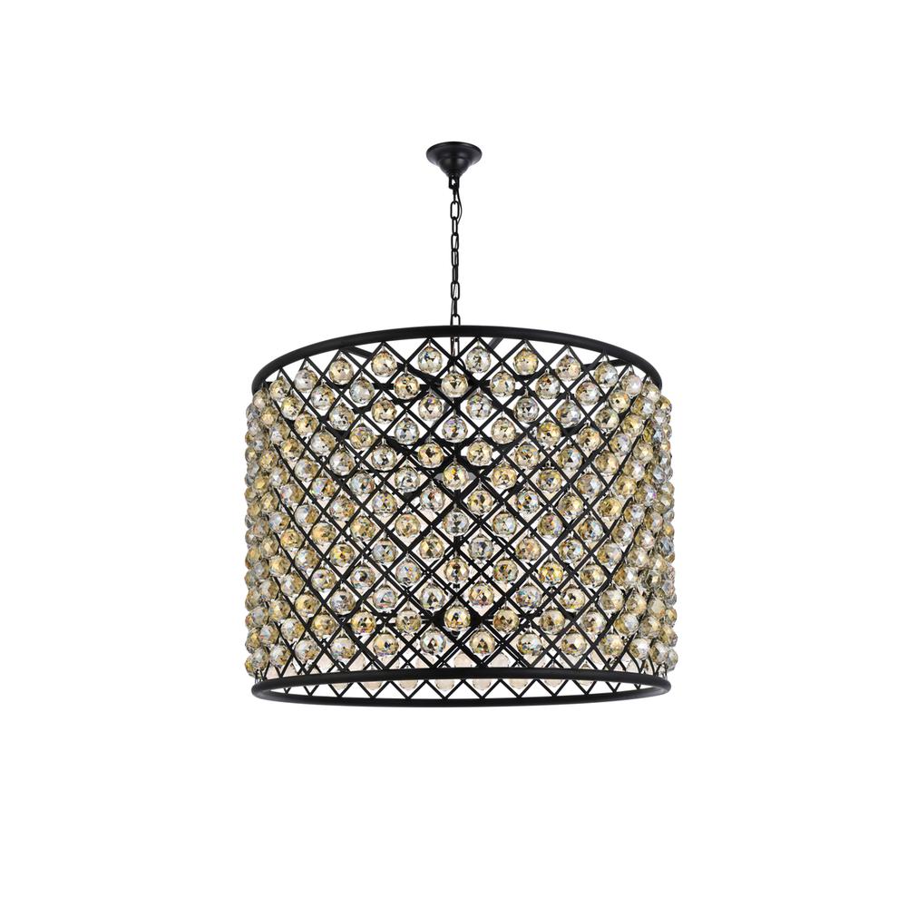 Madison 12 light Matte Black Chandelier Golden Teak (Smoky) Royal Cut Crystal. Picture 6