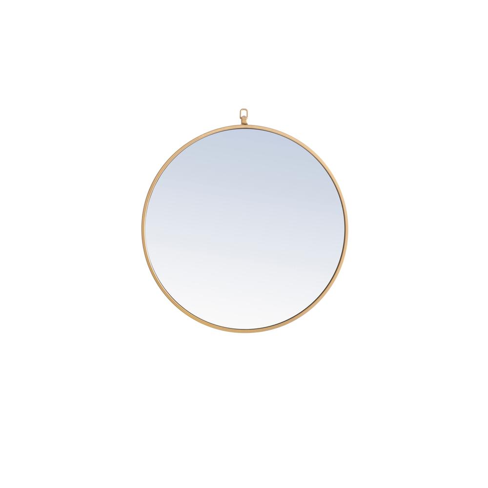 Metal frame Round Mirror with decorative hook 24 inch Brass finish. Picture 1