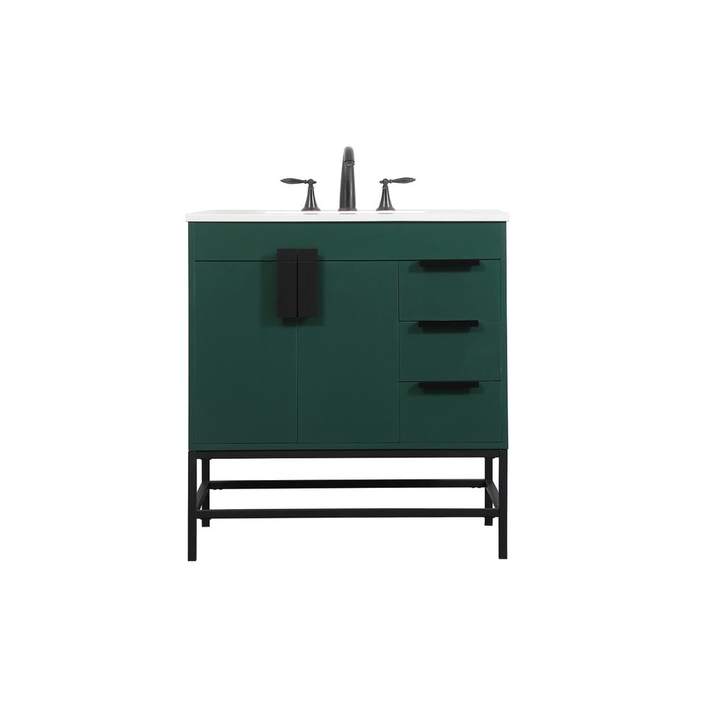 32 inch Single bathroom vanity in green. Picture 1