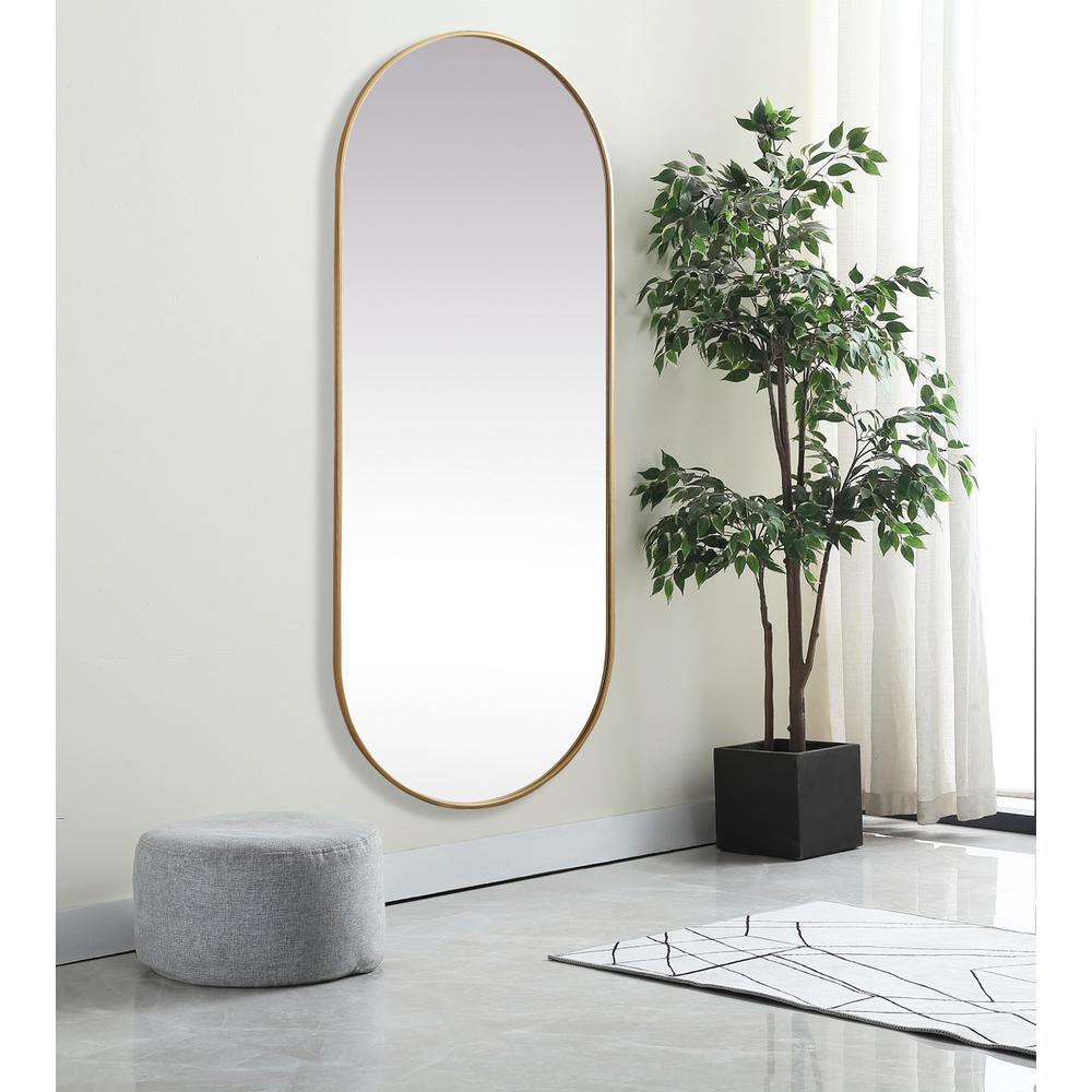 Metal Frame Oval Mirror 30x72 Inch in Brass. Picture 2