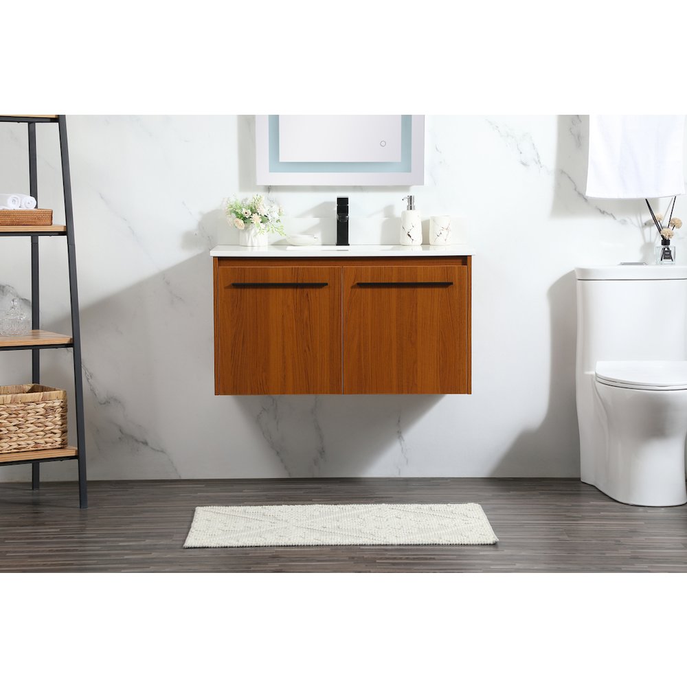 36 Inch Single Bathroom Vanity In Teak With Backsplash. Picture 2