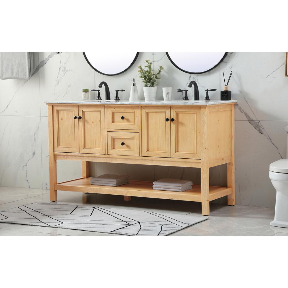 60 inch double bathroom vanity in natural wood. Picture 2