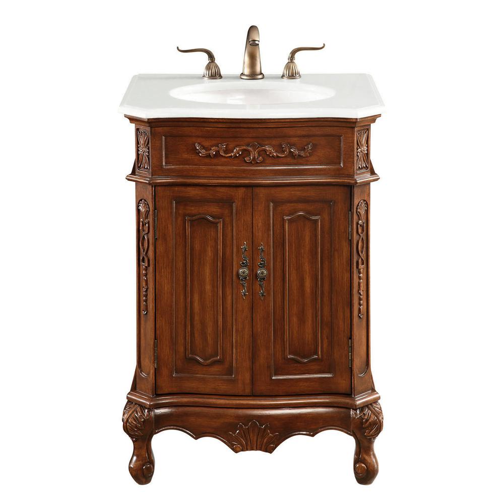 24 inch Single Bathroom vanity in Brown with ivory white engineered marble. Picture 1