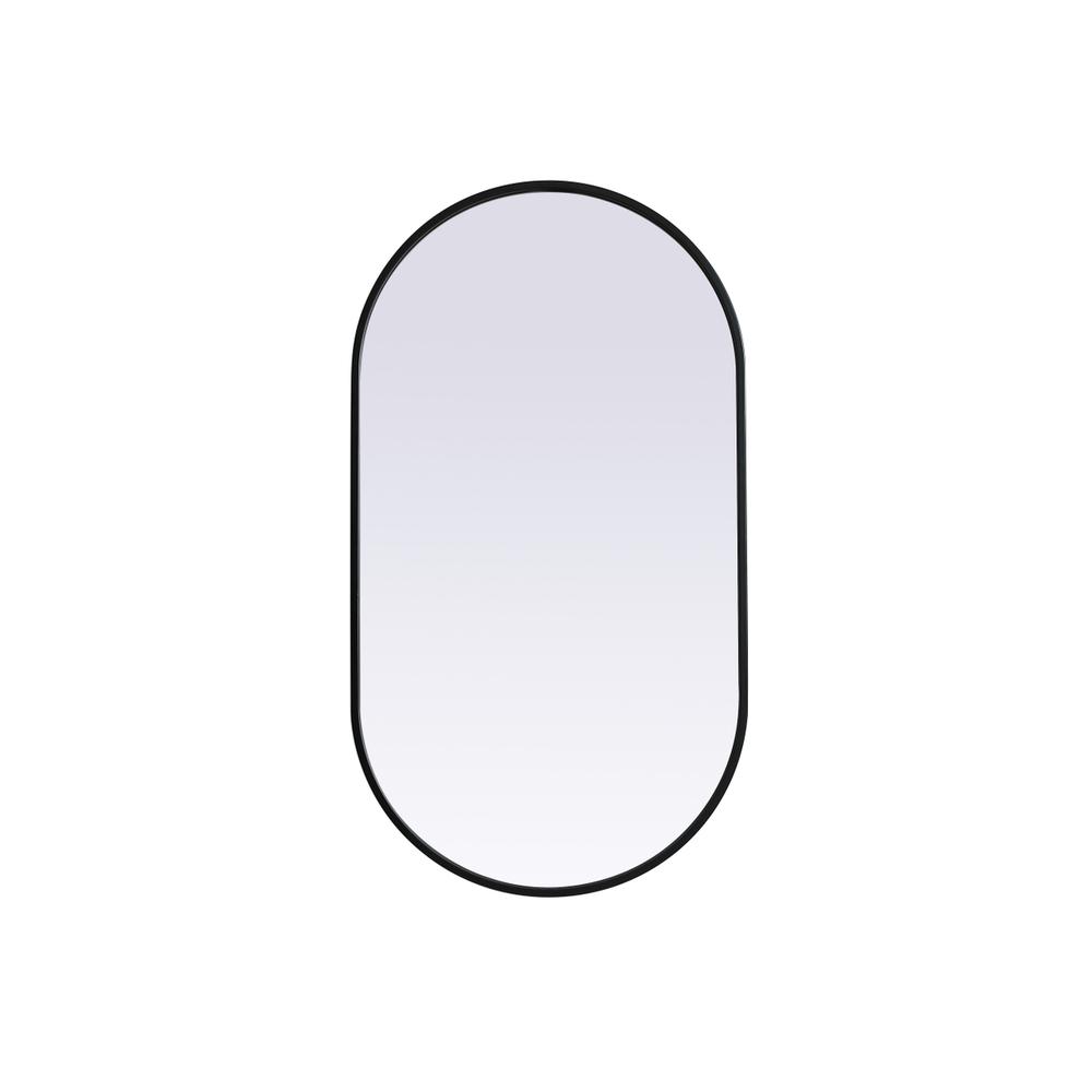 Metal Frame Oval Mirror 20x36 Inch in Black. Picture 1