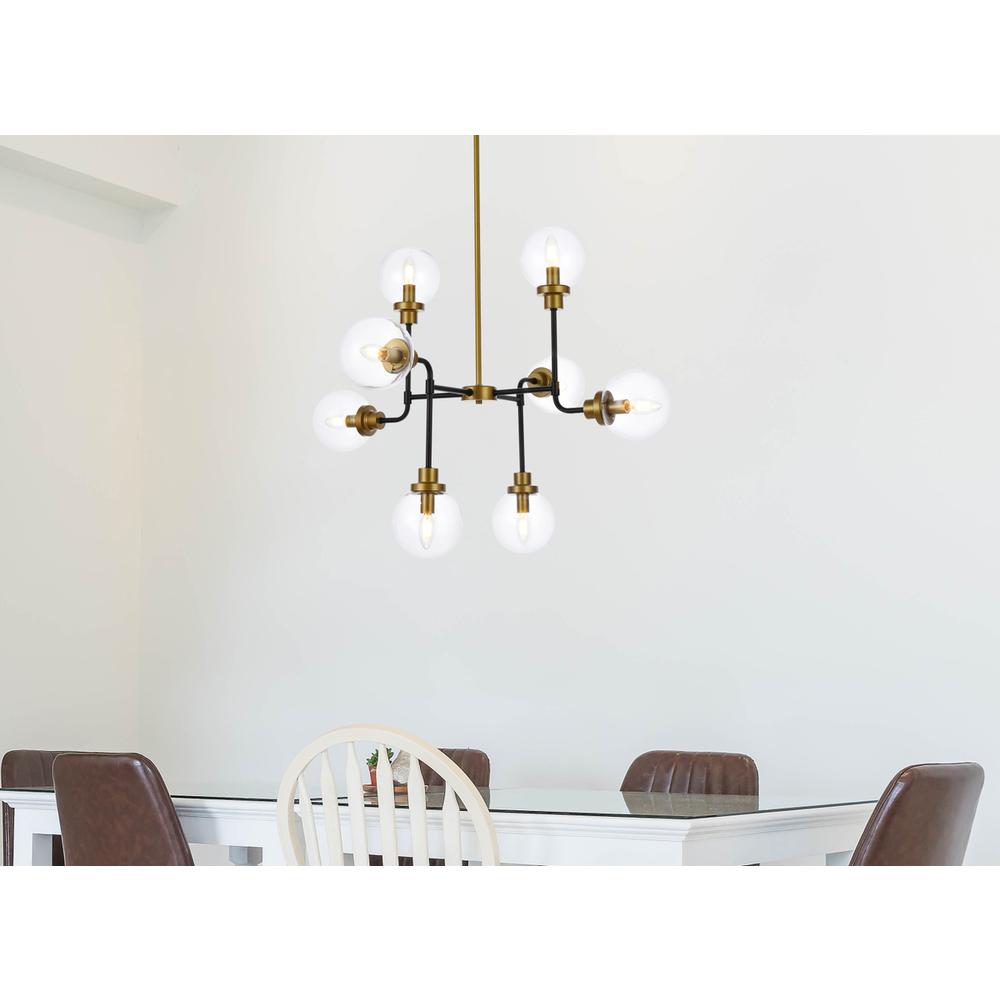 Hanson 8 lights pendant in black with brass with clear shade. Picture 7
