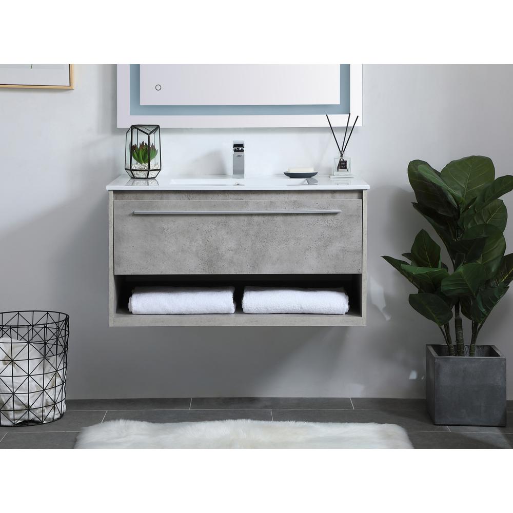 36 inch  Single Bathroom Floating Vanity in Concrete Grey. Picture 13