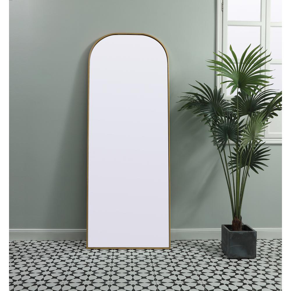 Metal Frame Arch Full Length Mirror 28x74 Inch in Brass. Picture 8