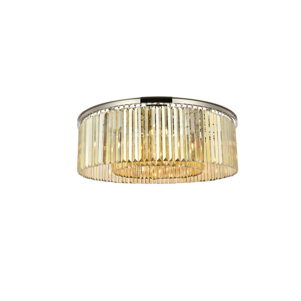 Sydney 10 light polished nickel Flush Mount Golden Teak. Picture 1