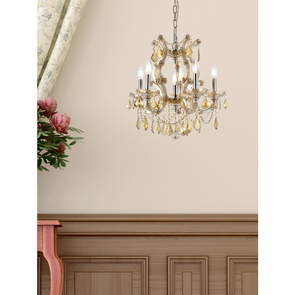 Maria Theresa 6 light Gold Pendant Golden Teak (Smoky) Royal Cut Crystal. Picture 7