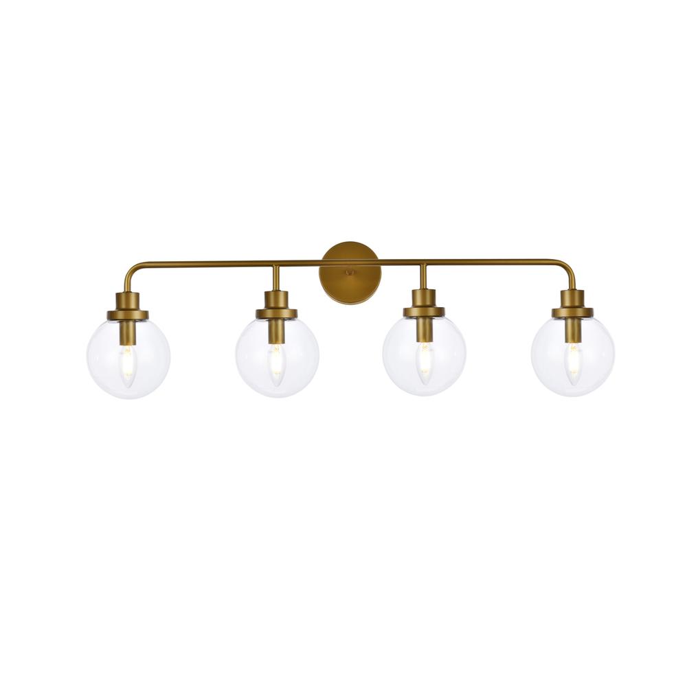 Hanson 4 lights bath sconce in brass with clear shade. Picture 1