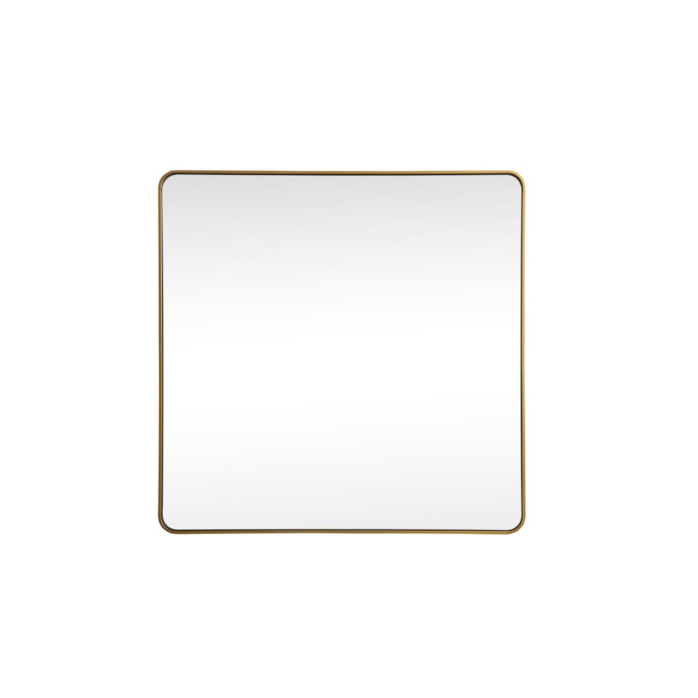 Soft corner metal square mirror 42x42 inch in Brass. Picture 1