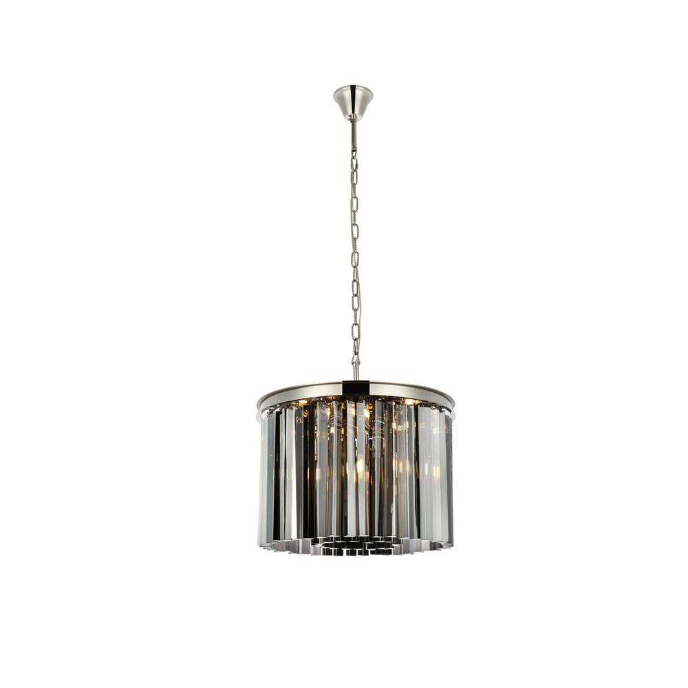 Sydney 6 light polished nickel Pendant Silver Shade (Grey) Royal Cut Crystal. Picture 1