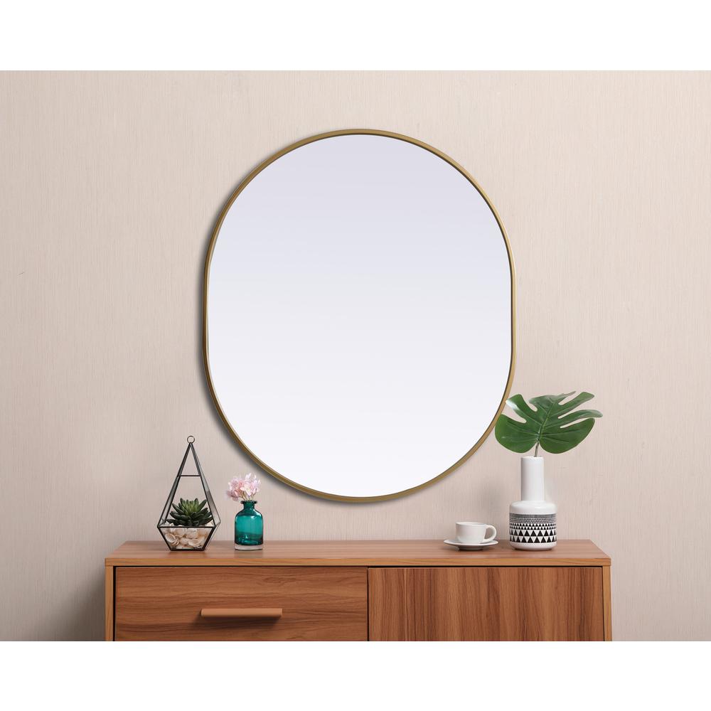 Metal Frame Oval Mirror 30x36 Inch in Brass. Picture 3