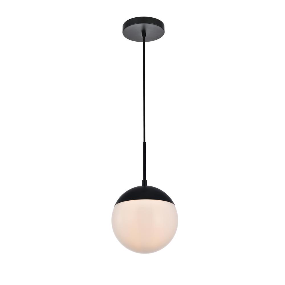 Eclipse 1 Light Black Pendant With Frosted White Glass. Picture 2
