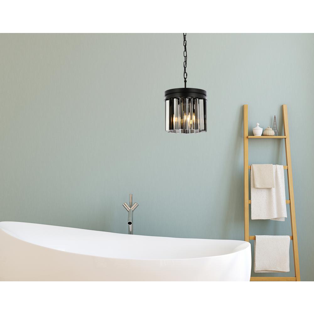 Sydney 3 light Matte Black Pendant Silver Shade (Grey) Royal Cut Crystal. Picture 8