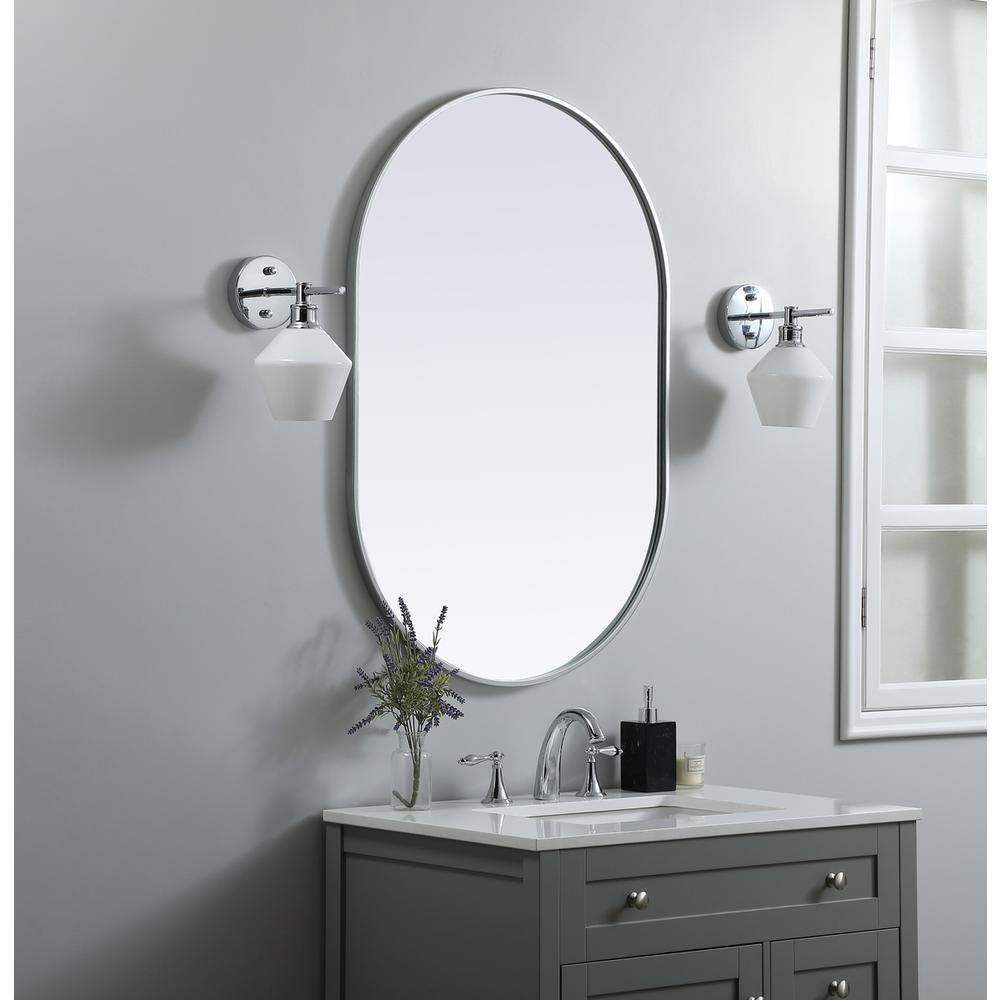 Metal Frame Oval Mirror 27x40 Inch in Silver. Picture 2