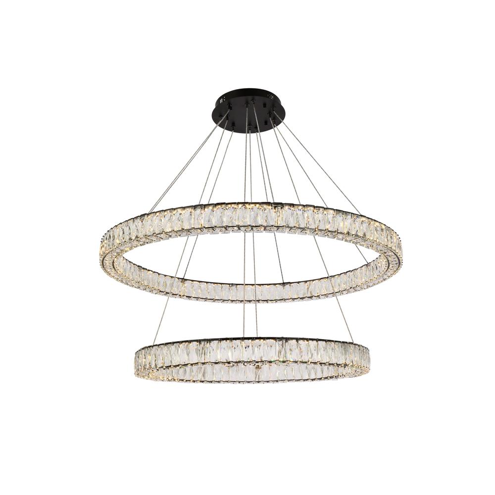 Monroe 42 inch LED round double ring pendant in black. Picture 1