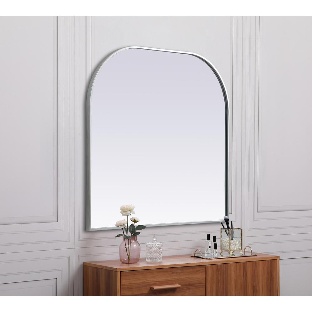 Metal Frame Arch Mirror 36x34 Inch in Silver. Picture 4