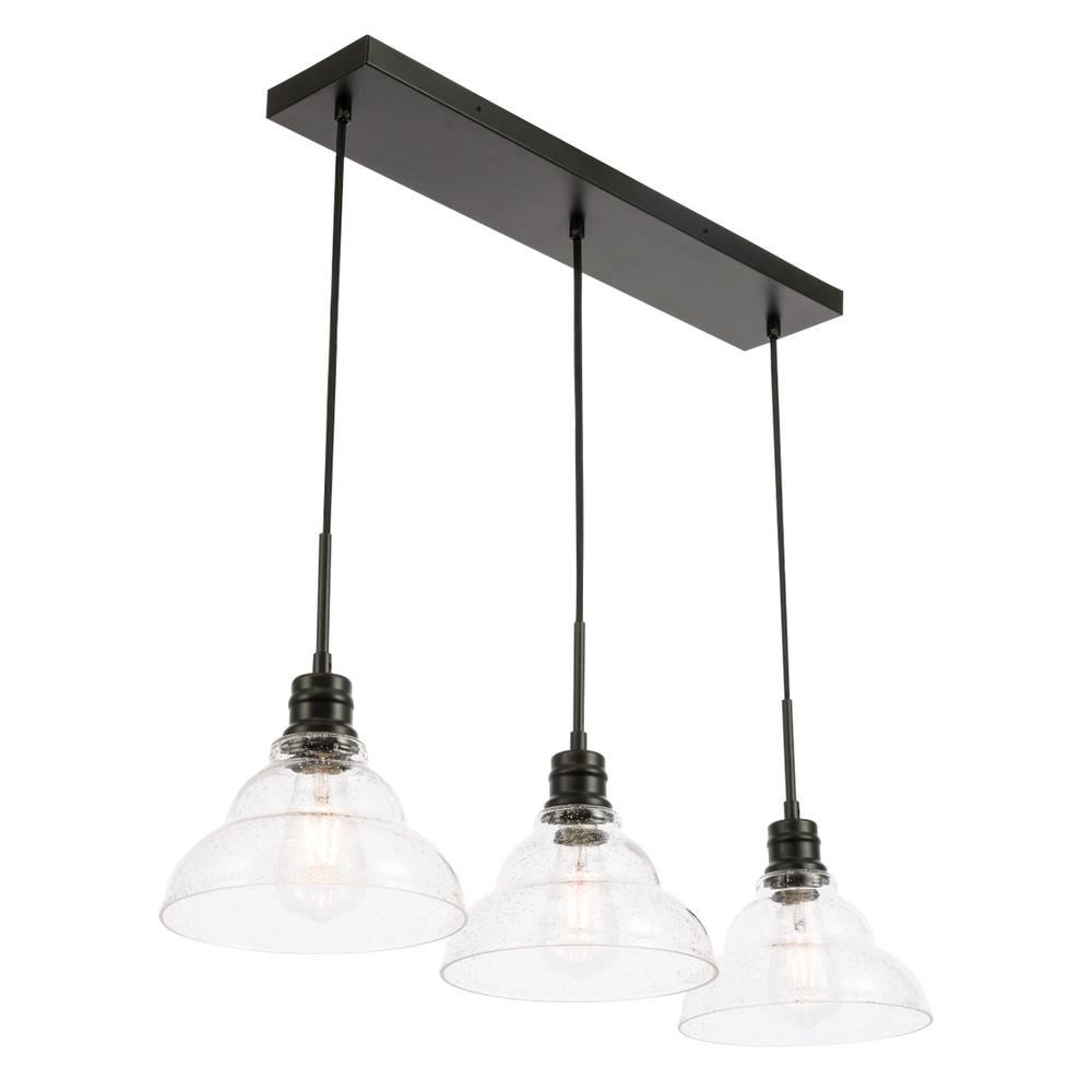 Clive 3 light Black and Clear seeded glass pendant. Picture 6