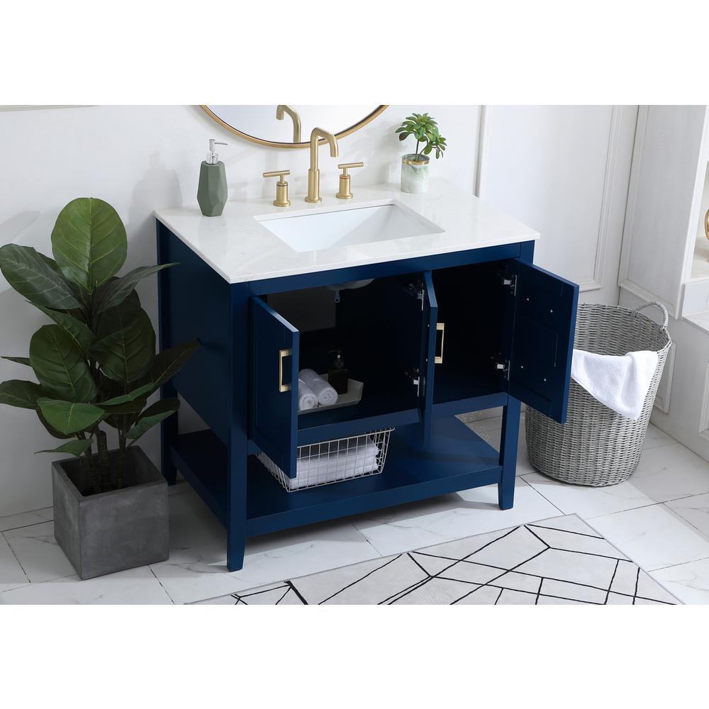 36 inch Single Bathroom Vanity in Blue. Picture 3
