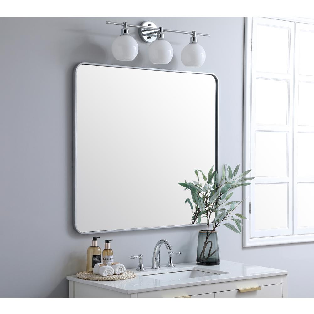 Soft corner metal rectangular mirror 36x40 inch in Silver. Picture 2