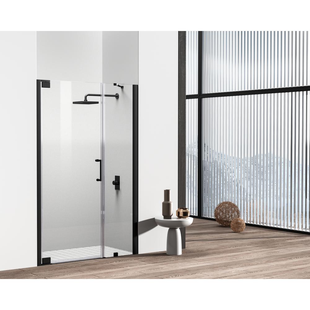 Semi-frameless hinged shower door 48 x 72 Matte Black. Picture 2
