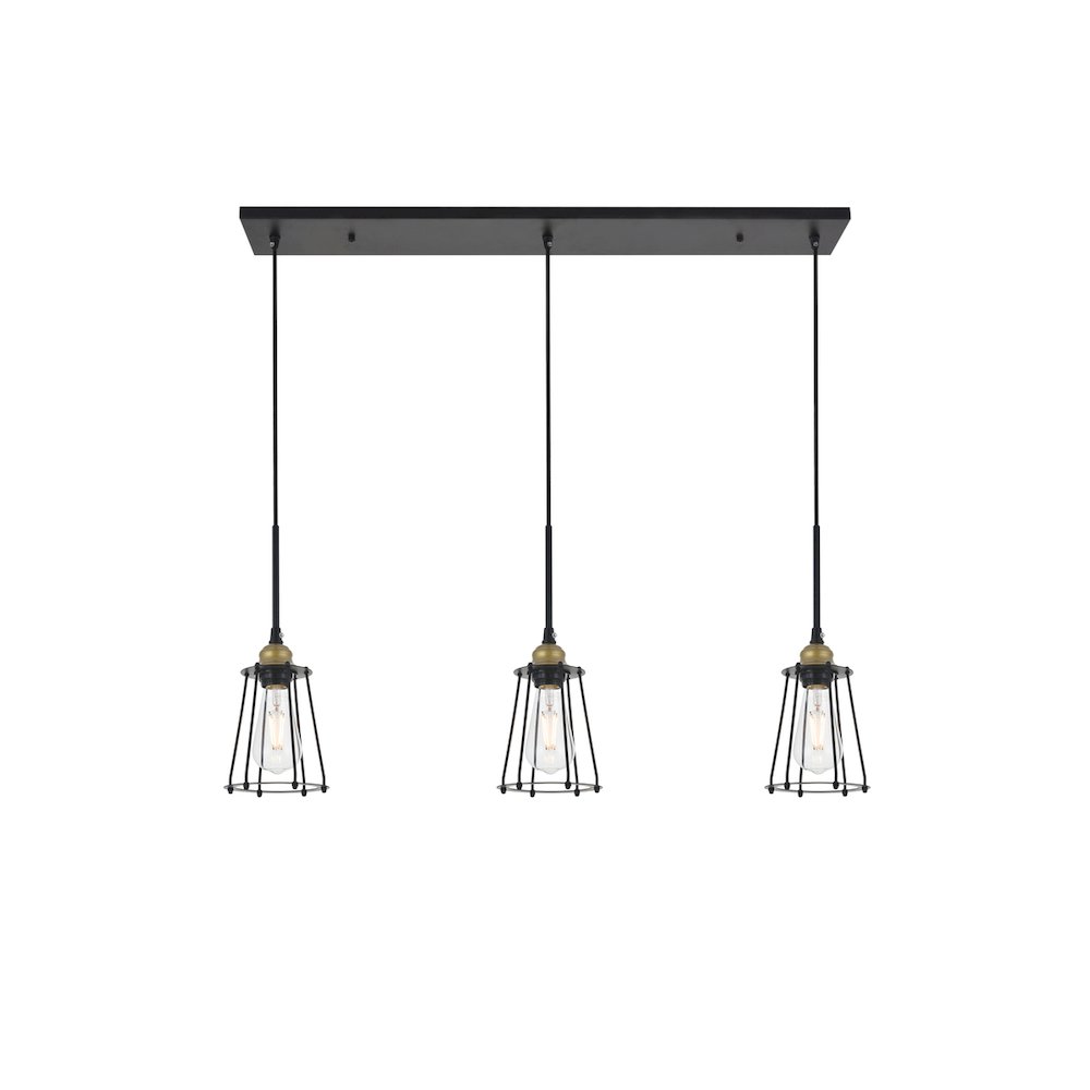 Auspice 3 Light Brass And Black Pendant. Picture 1