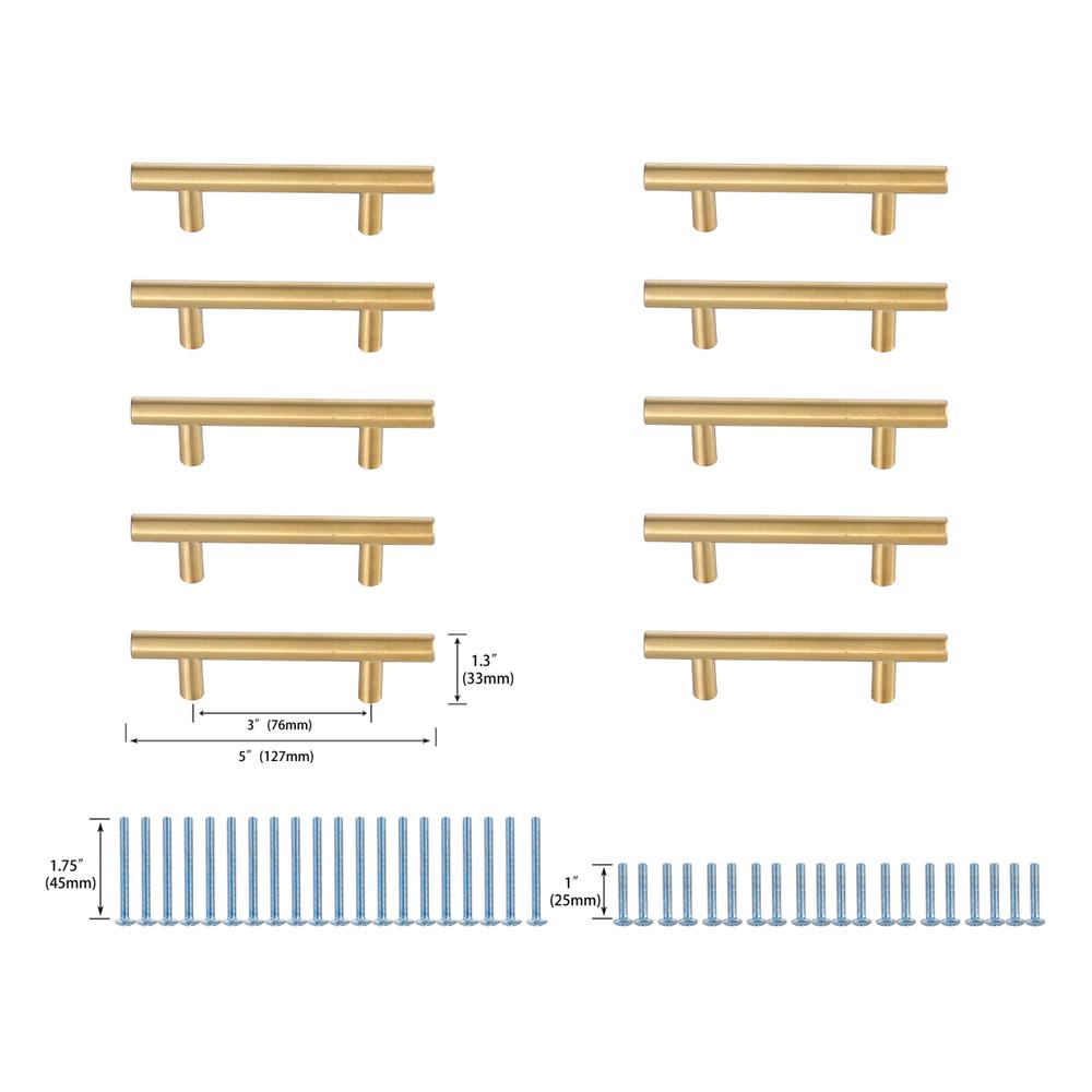 Quinn 3" Center to Center Brass Bar Pull Multipack (set of 10). Picture 5