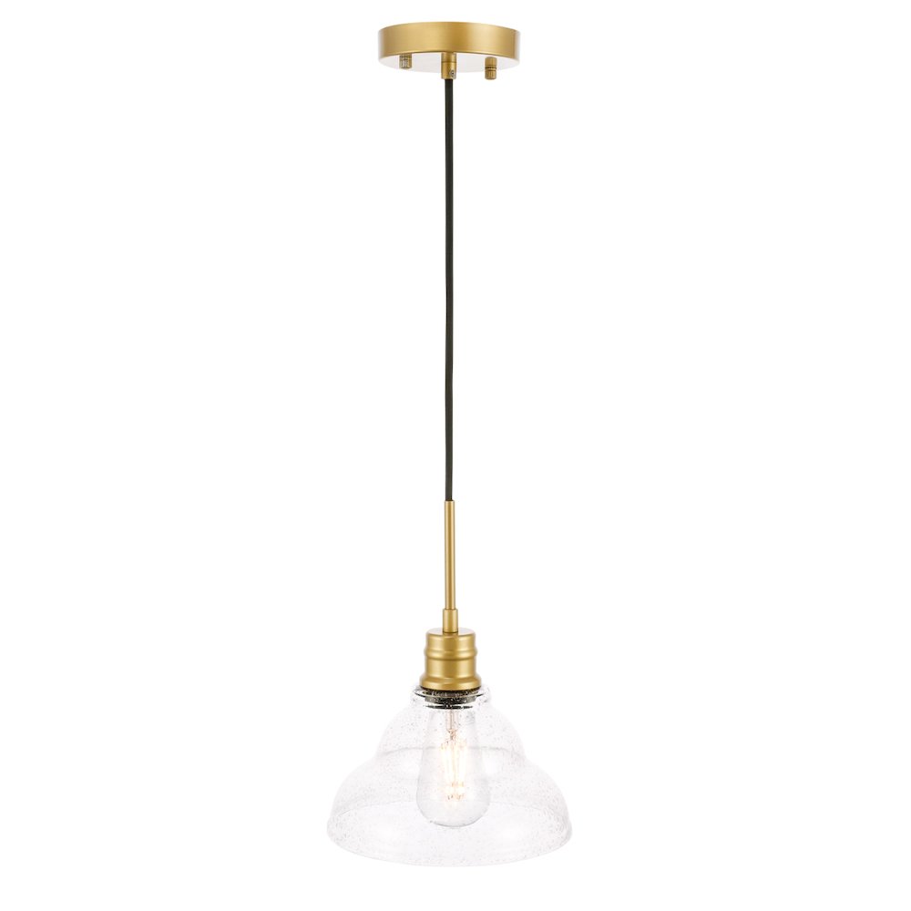 Gil 1 Light Brass And Clear Seeded Glass Pendant. Picture 7
