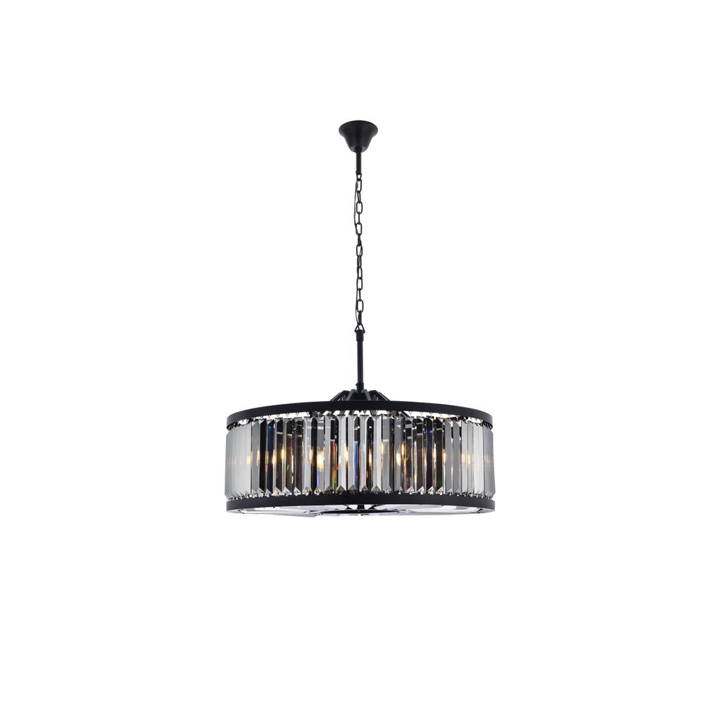 Chelsea 10 light Matte Black Chandelier Silver Shade (Grey) Royal Cut Crystal. Picture 1