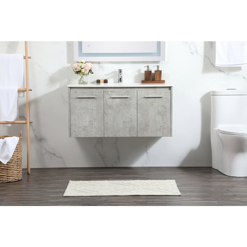 40 Inch Single Bathroom Vanity In Concrete Grey With Backsplash. Picture 2
