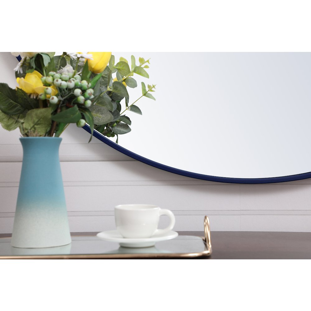 Metal Frame Round Mirror With Decorative Hook 39 Inch In Blue. Picture 4
