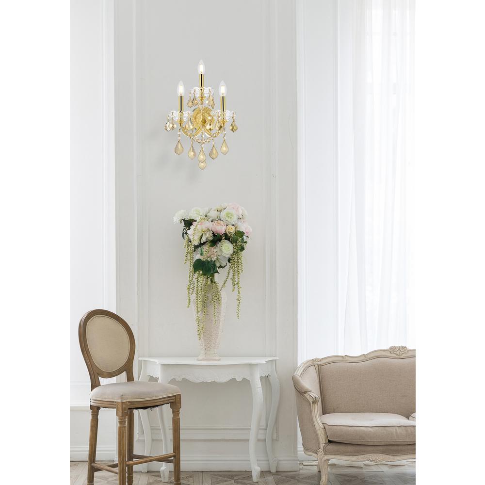Maria Theresa 3 light Gold Wall Sconce Golden Teak (Smoky) Royal Cut Crystal. Picture 7