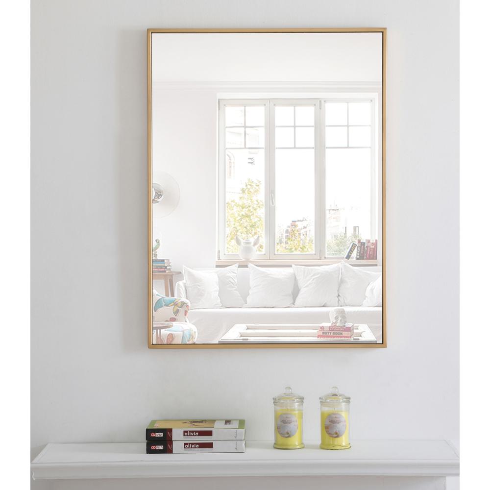 Metal frame Rectangle Mirror 24 inch Brass finish. Picture 12