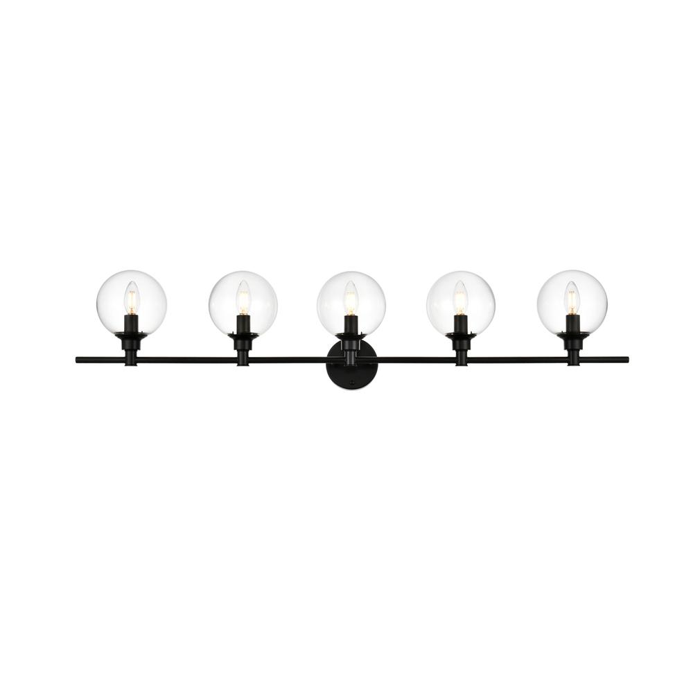 Jaelynn 5 light Black and Clear Bath Sconce. Picture 1