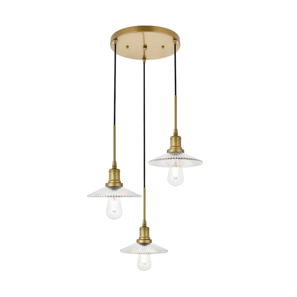 Waltz 3 Light Brass Pendant. Picture 1