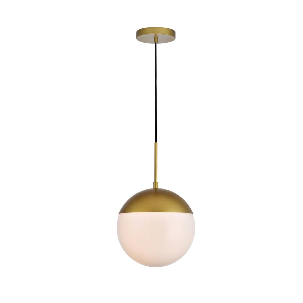 Eclipse 1 Light Brass Pendant With Frosted White Glass. Picture 1