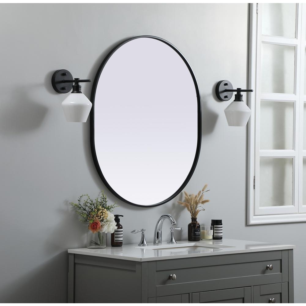 Metal Frame Oval Mirror 30x36 Inch in Black. Picture 2